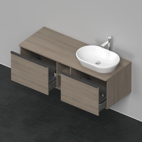 Тумба подвесная под раковину справа DURAVIT D-Neo DE4950R3535 1400 мм х 550 мм, с 2 выдвижными ящиками и открытой полкой, дуб терра