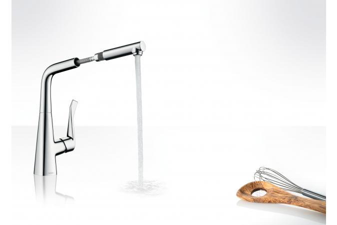 Смеситель Hansgrohe Metris 14821000 для кухонной мойки с вытяжным душем