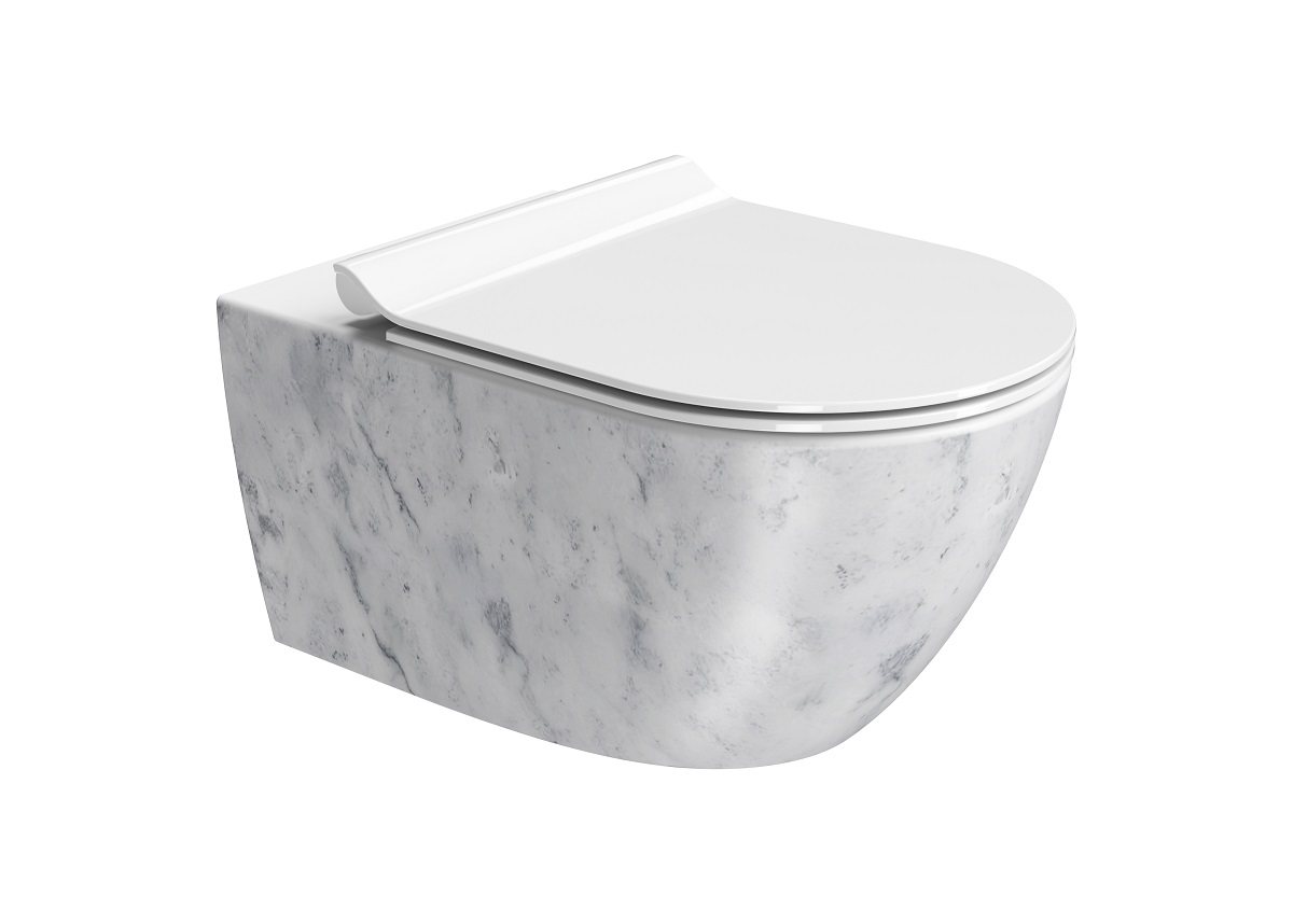 Унитаз подвесной безободковый GSI AltaCeramica AC201F35 550 мм х 360 мм, с Swirlflush, с креплением, цвет под белый мрамор Marbled white  (артикул без крепежа AC20135)