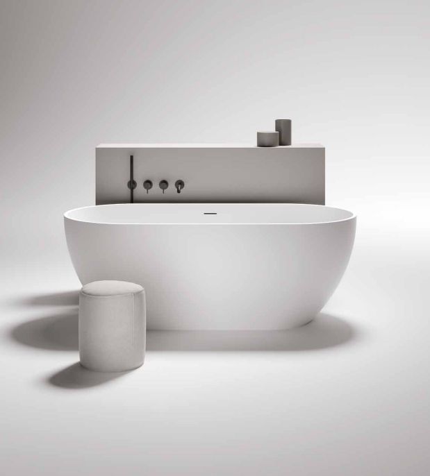 Ванна отдельностоящая TREESSE CLIVIA V447BL 800 мм х 1700 мм, из композита Solid Surface, белый глянцевый