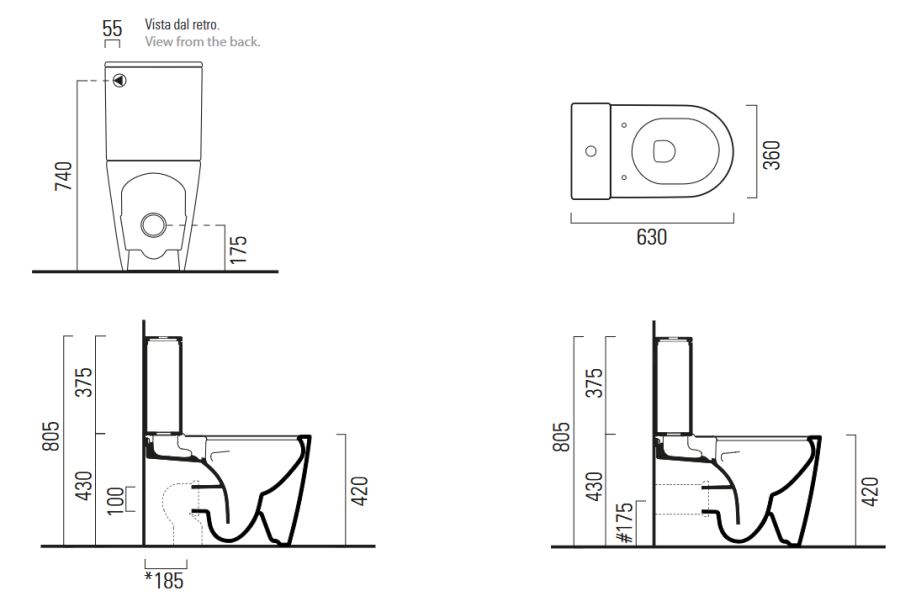 Унитаз напольный GSI KUBE X 9419F11 630 мм х 360 мм, с креплением FVB, Swirlflush, со сливом в стену, цвет Белый глянцевый