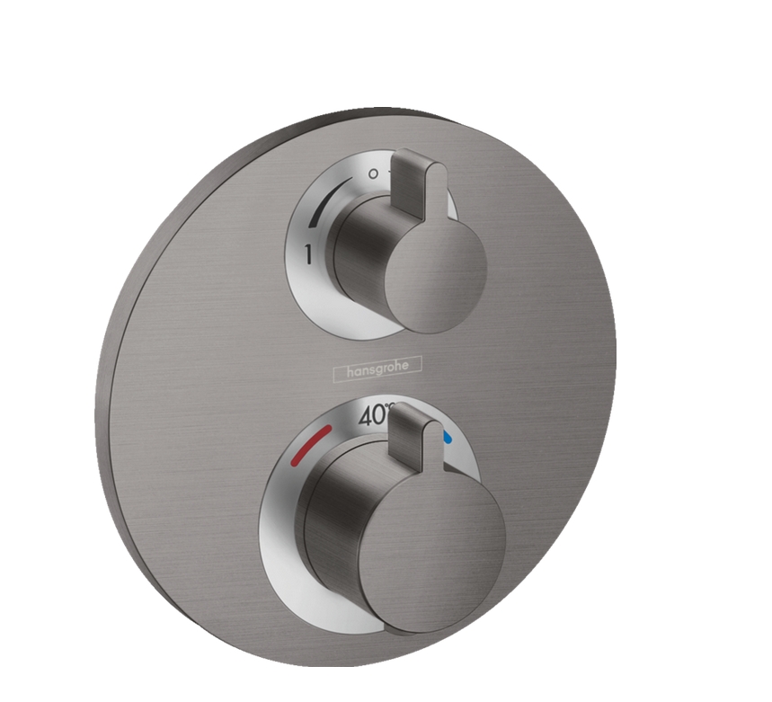 Круглая наружная часть термостата Hansgrohe Ecostat S 15758340 2 потребителя, Цвет шлифованный чёрный хром