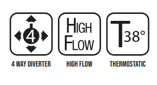 Внешняя часть термостата с квадратными отражателями ALMAR HIGH FLOW E180024.HB на 4 потребителя, цвет High Brass
