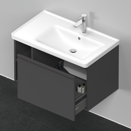 Тумба подвесная под раковину DURAVIT D-Neo DE425704949 784 мм х 452 мм, с выдвижным ящиком и открытой боковой полкой, графит матовый