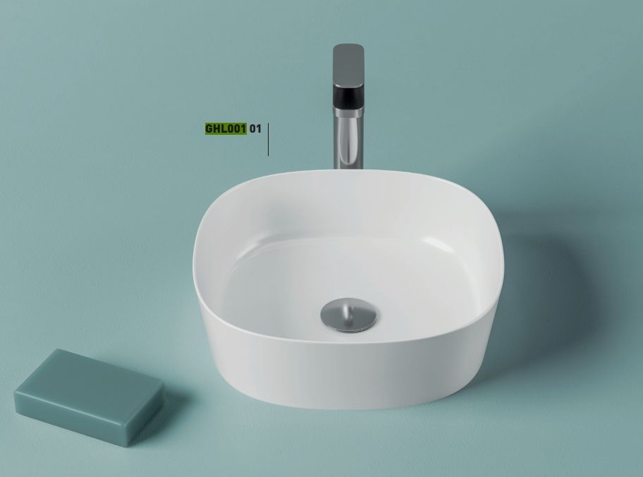 Раковина накладная ARTCERAM GHOST GHL001 01 00 415 мм х 415 мм, без отверстия под смеситель, без перелива, белый глянцевый