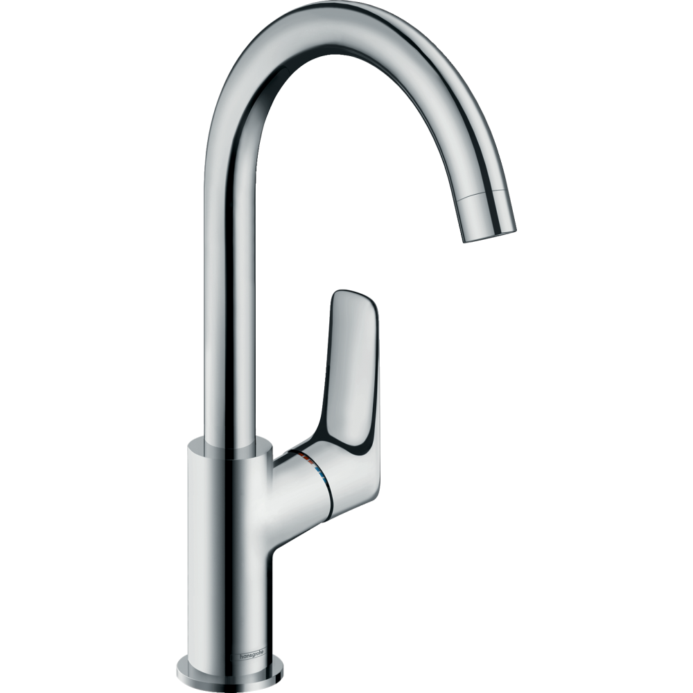 Смеситель для раковины с поворотным изливом и сливным гарнитуром Hansgrohe Logis 71130000 хром