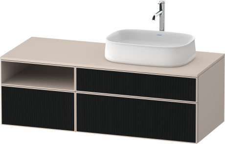 Тумба подвесная с вырезом под раковину справа DURAVIT ZENCHA ZE4829063830000 550 мм х 1300 мм х 442 мм, с 3 выдвижными ящиками, чёрное стекло/серо-коричневый суперматовый