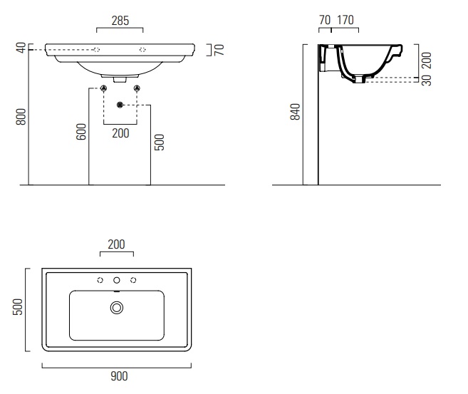 Раковина подвесная/для пьедестала GSI Classic 8788111 900 мм х 500 мм, с переливом, с отверстием под смеситель, цвет Белый глянцевый
