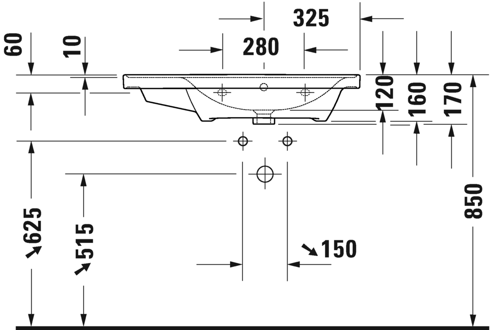 Раковина встраиваемая ассиметричная Duravit D-Neo 2370800060 800 мм х 480 мм, с переливом, без отверстия под смеситель, белая