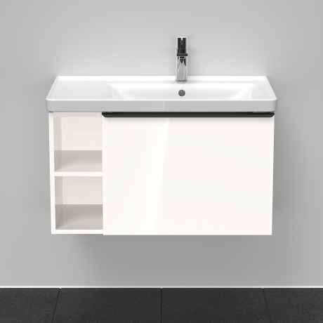 Тумба подвесная под раковину DURAVIT D-Neo DE425702222 784 мм х 452 мм, с выдвижным ящиком и открытой боковой полкой, белый глянцевый