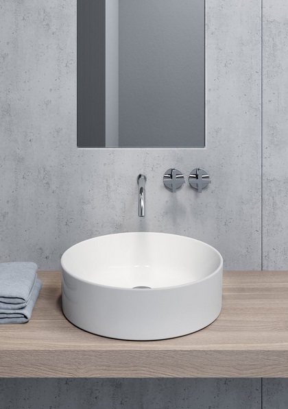 Раковина накладная круглая GSI KUBE X 9427PVC11 450 мм х 450 мм, без отверстия под смеситель, c донным клапаном, цвет Белый глянцевый