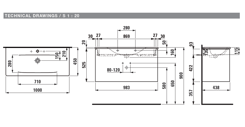 Тумба с раковиной  Laufen   Palace ПЭК   8.6170.7.262.104.1  100 см, светлый вяз, 2 ящика, ручки черный  алюминий