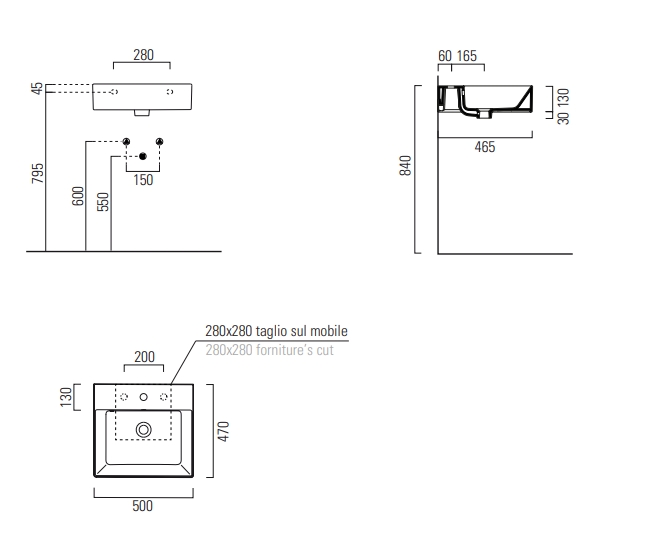 Раковина накладная/подвесная GSI KUBE X 9430109 500 мм х 470 мм, с 1 отверстием под смеситель, с переливом, без крепежа, белая матовая