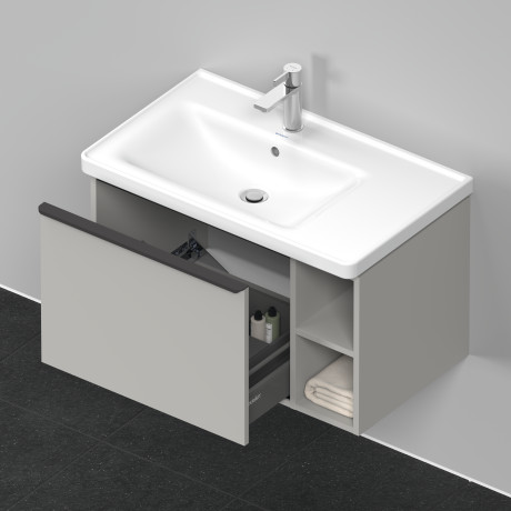 Тумба подвесная под раковину DURAVIT D-Neo DE425800707 784 мм х 452 мм, с выдвижным ящиком и открытой боковой полкой, бетонно-серый матовый