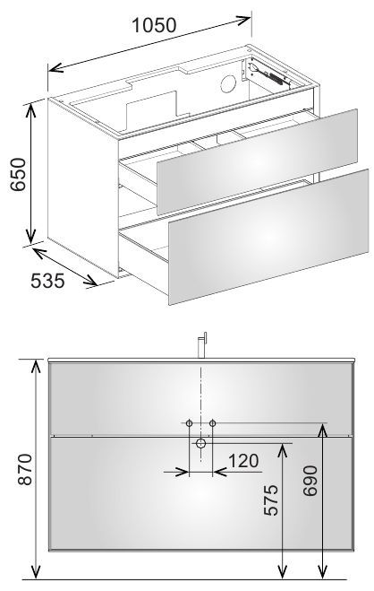 Тумба под умывальник Keuco Edition Lignatur 33350 700012 1050х650х535 мм 2 ящика фасад дуб корпус дуб