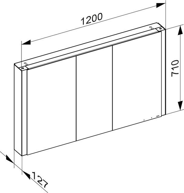 Зеркальный шкаф с подсветкой и подогревом для настенного монтажа KEUCO Somaris 14504 373101  127 мм х 1200 мм х 710 мм, с 3 поворотными дверцами, цвет корпуса Чёрный матовый