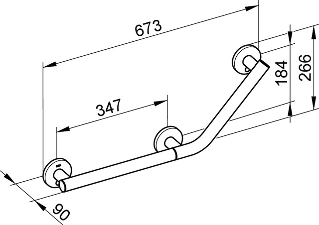Поручень угловой 135° исполнение справа 673/266 мм KEUCO PLAN CARE 34907 170401 Алюминий анодированный/Хром