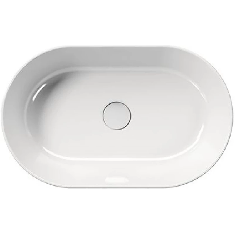 Раковина накладная овальная GSI KUBE X 9458PVC11 600 мм х 370 мм, без отверстия под смеситель, без перелива, с донным клапаном, цвет Белый глянцевый