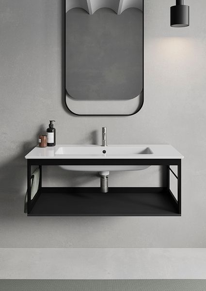 Подвесная металлическая консоль с полкой для раковины GSI STRUTTURA MSP10228 цвет Чёрный матовый