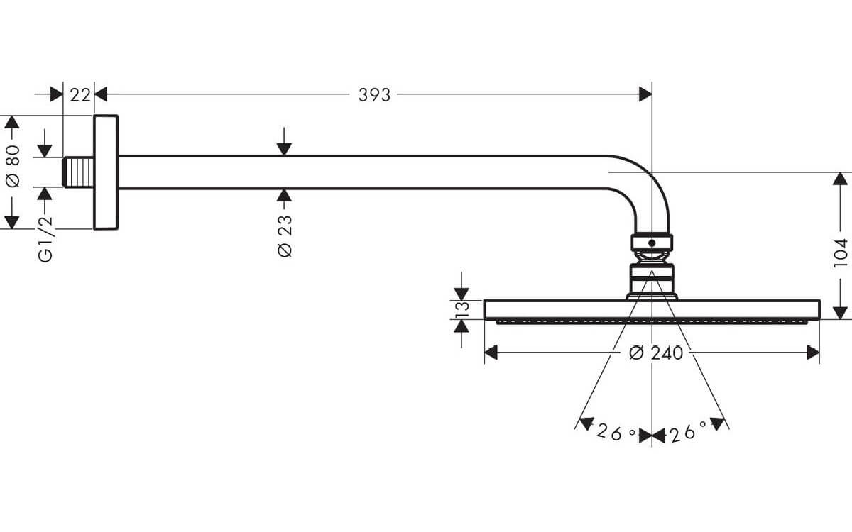 Верхний душ Hansgrohe Raindance S 240 1jet PowderRain 27607000 с настенным держателем, хром