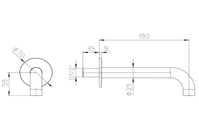 Излив для ванны BOSSINI NOBU INZ224.075 190 мм, цвет Матовая нержавеющая сталь