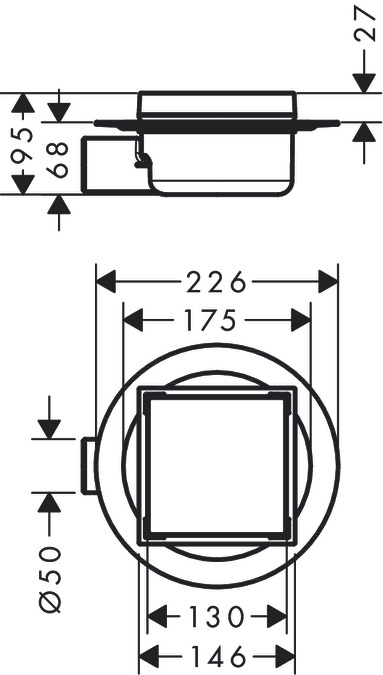 Точечный слив с решеткой HANSGROHE RainDrain Spot 56112800 150 мм х 150 мм, под облицовку плиткой