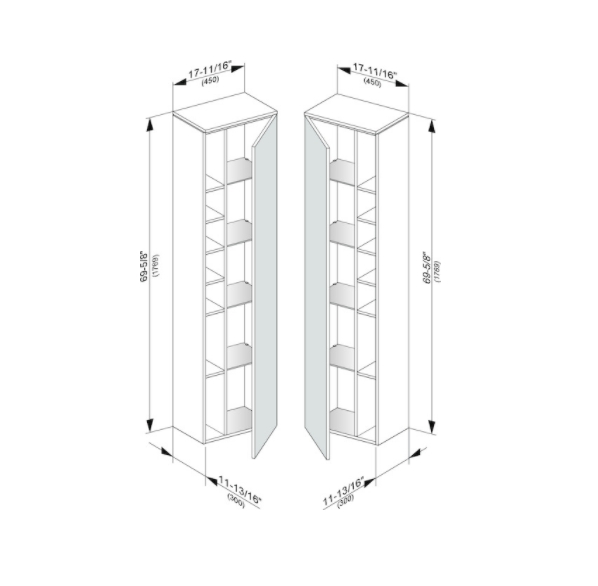 Шкаф высокий подвесной KEUCO EDITION 400 31735 210001 петли слева, 4 стеклянные полки, корпус/фасад глянцевый лак, белый