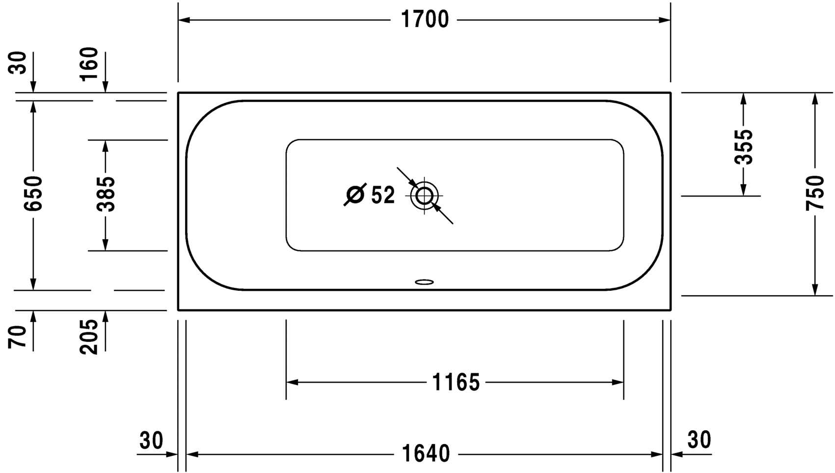 Акриловая ванна Duravit DuraStyle 700312000000000 1700 х 750 c наклоном для спины слева, встраиваемая, белая