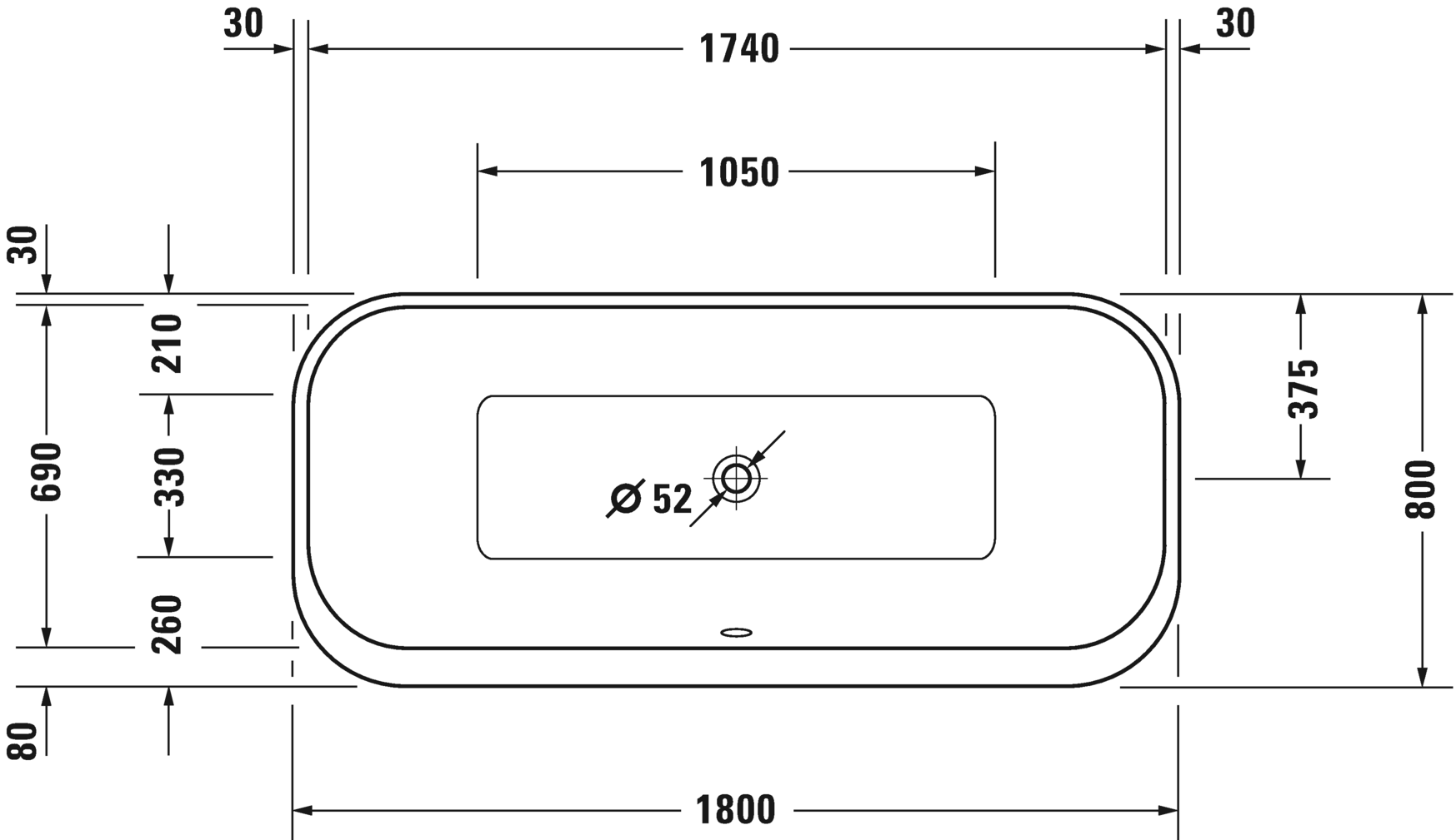 Акриловая ванна Duravit Happy D2 Plus 700453800000000 1800 х 800 c двумя наклонами для спины, с бесшовной акриловой панелью и рамой, отдельно стоящая, белая/графит супер матовый