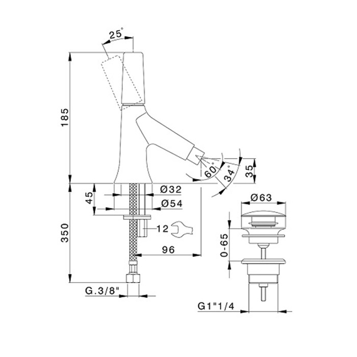 Смеситель для биде однорычажный CISAL Vita VI00055421 с донным клапаном, цвет Хром