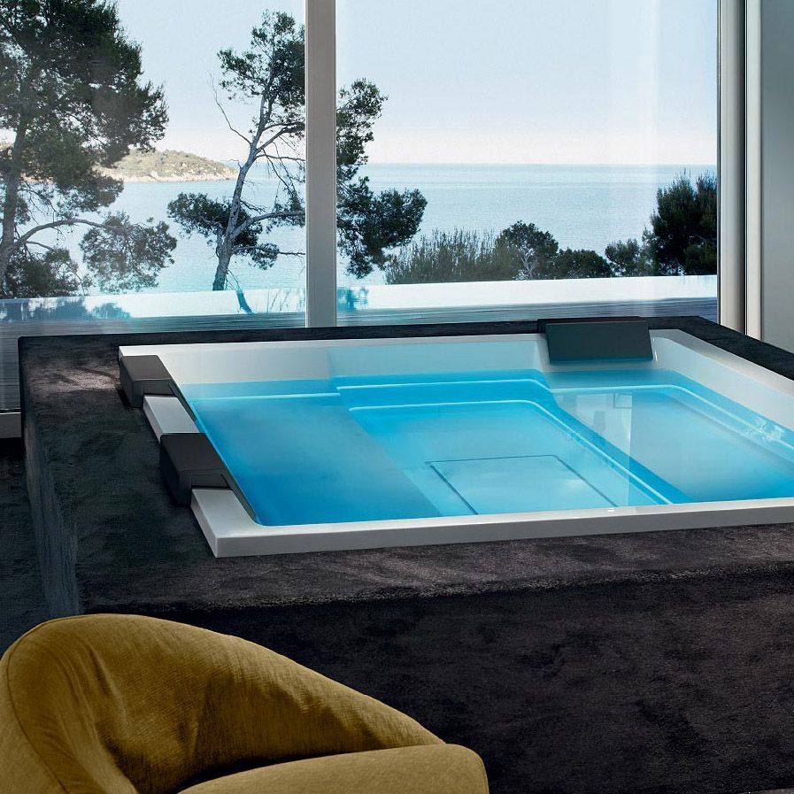 Бассейн с гидромассажем GRUPPO TREESSE REST GHOST V192HXBNB220O0SI 1950 мм х 2400 мм х 850 мм, с фильтрацией, хромотерапией и дезинфекцией, белый