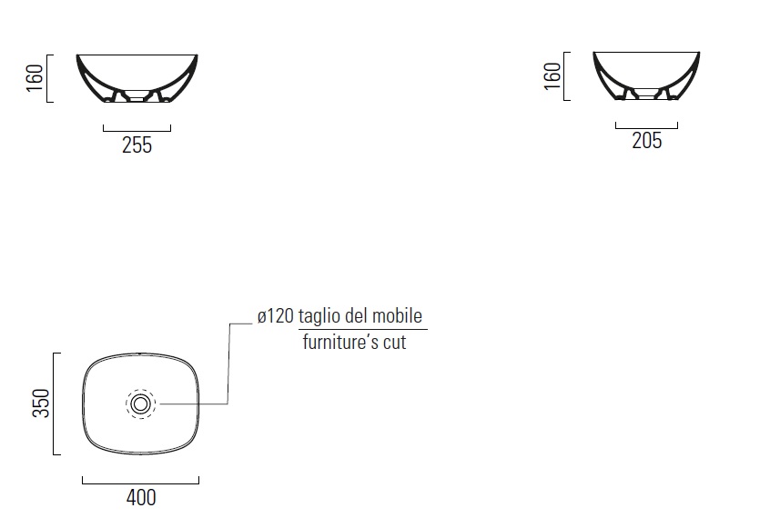 Раковина-чаша накладная GSI NUBES 978508 400 мм х 350 мм, без отверстия под смеситель, без перелива, цвет Creta Matte