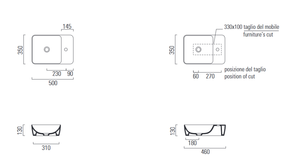Раковина накладная GSI MODO 9884011 500 мм х 350 мм, без отверстия под смеситель, без перелива, цвет Белый глянцевый