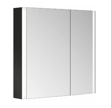 Зеркальный шкаф с подсветкой для настенного монтажа KEUCO Somaris 14502 372200 127 мм х 800 мм х 710 мм, с 2 поворотными ассиметричными дверцами, цвет корпуса Чёрный матовый