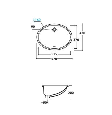 Раковина встраиваемая снизу GLOBO SIBARI VA018BI 570 мм х 430 мм х 200 мм, с переливом, белая глянцевая