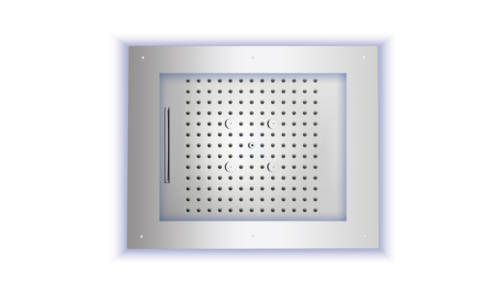 Верхний душ с накладной рамой и хромотерапией BOSSINI FRAME/3 RGB LIGHTS HI0930.030 600 мм х 500 мм, с 3 режимами струи, Хром