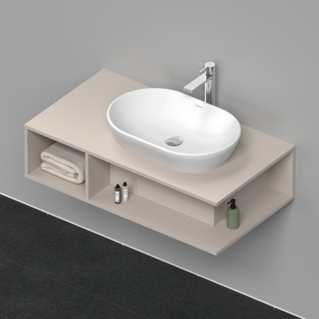 Тумба подвесная под раковину справа DURAVIT D-Neo DE495909191 1000 мм х 550 мм, с открытой боковой полкой слева и консолью, серо-коричневый матовый