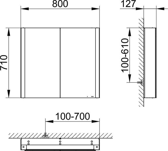 Зеркальный шкаф с подсветкой для настенного монтажа KEUCO Somaris 14502 852100 127 мм х 800 мм х 710 мм, с 2 поворотными дверцами, цвет корпуса под Светлый дуб