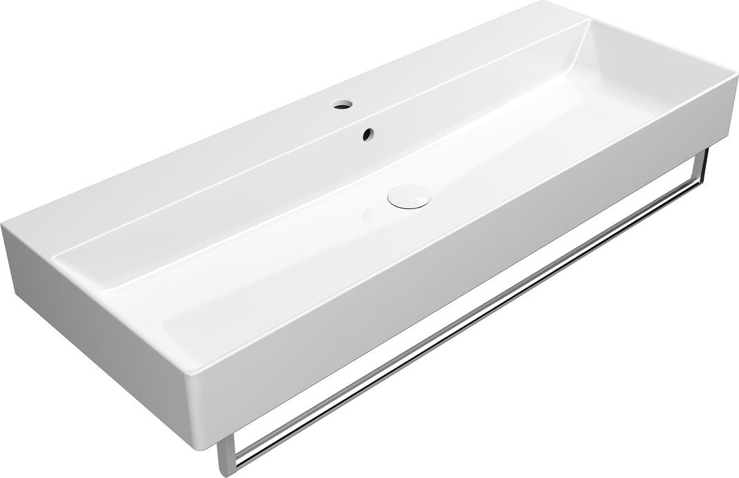 Раковина накладная/подвесная GSI KUBE X 9424111 1200 мм х 470 мм, с 1 отверстием под смеситель, с переливом, без крепежа, цвет Белый глянцевый
