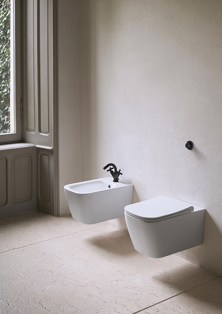 Биде подвесное GSI NUBES 9665FR2126 550 мм х 350 мм, с отверстием под смеситель, с крепежом, цвет черный матовый Ardesia