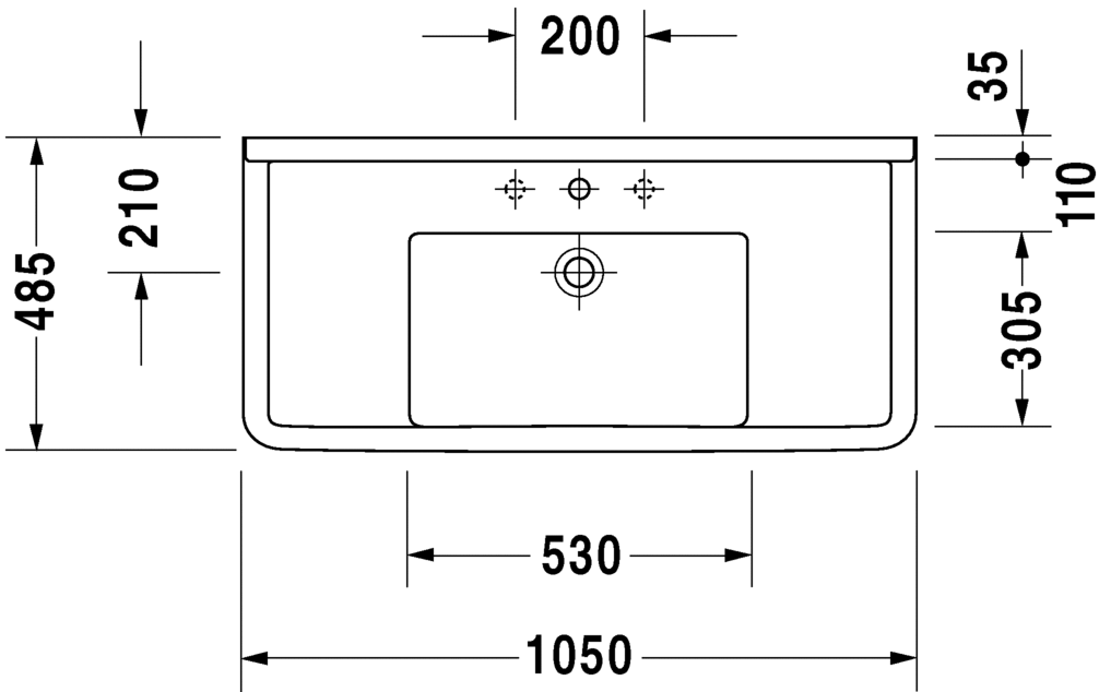 Раковина встраиваемая сверху Duravit Starck 3 03041000001 с отверстием под смеситель, с покрытием WonderGliss, белая 