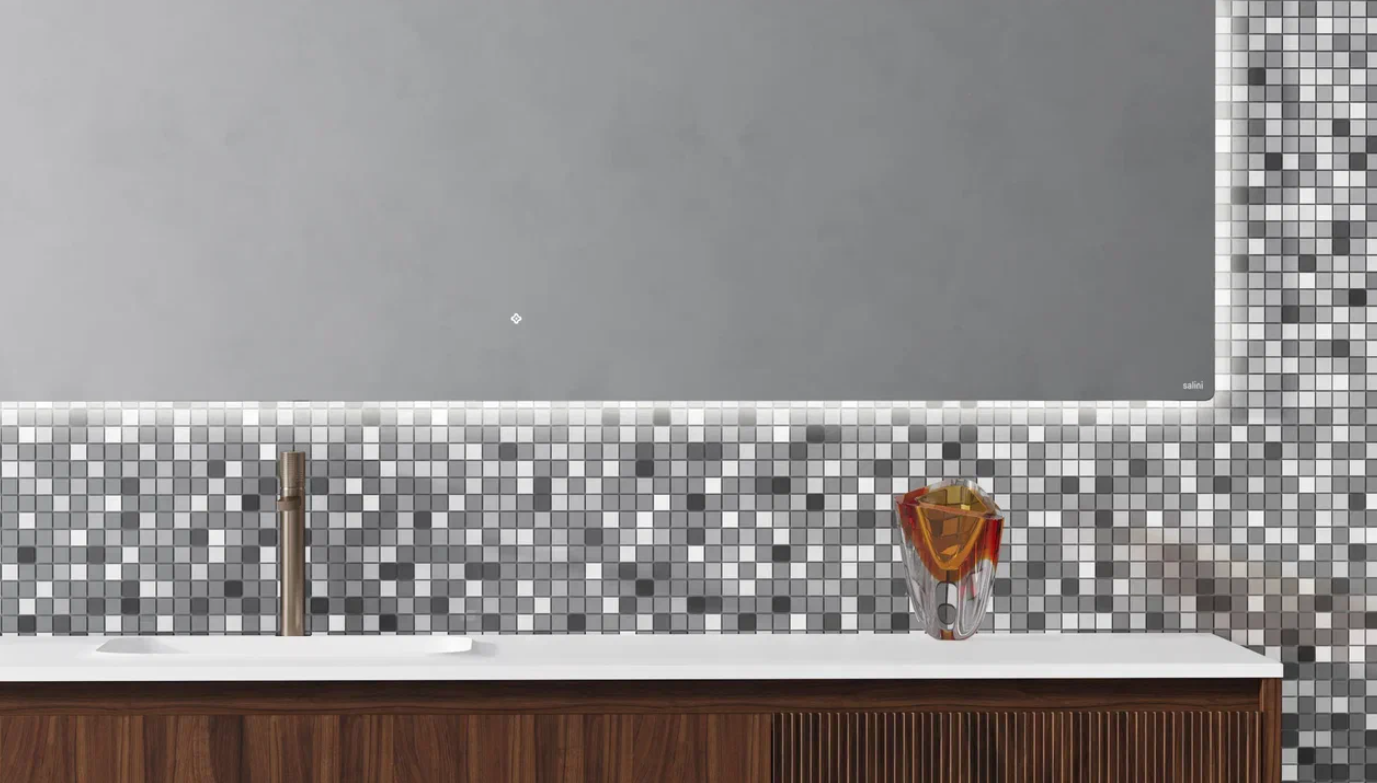 Зеркало с LED - подсветкой и подогревом SALINI OMBRA 27M011090BH 25х1000х900мм, с сенсорным включателем, цвет Серый