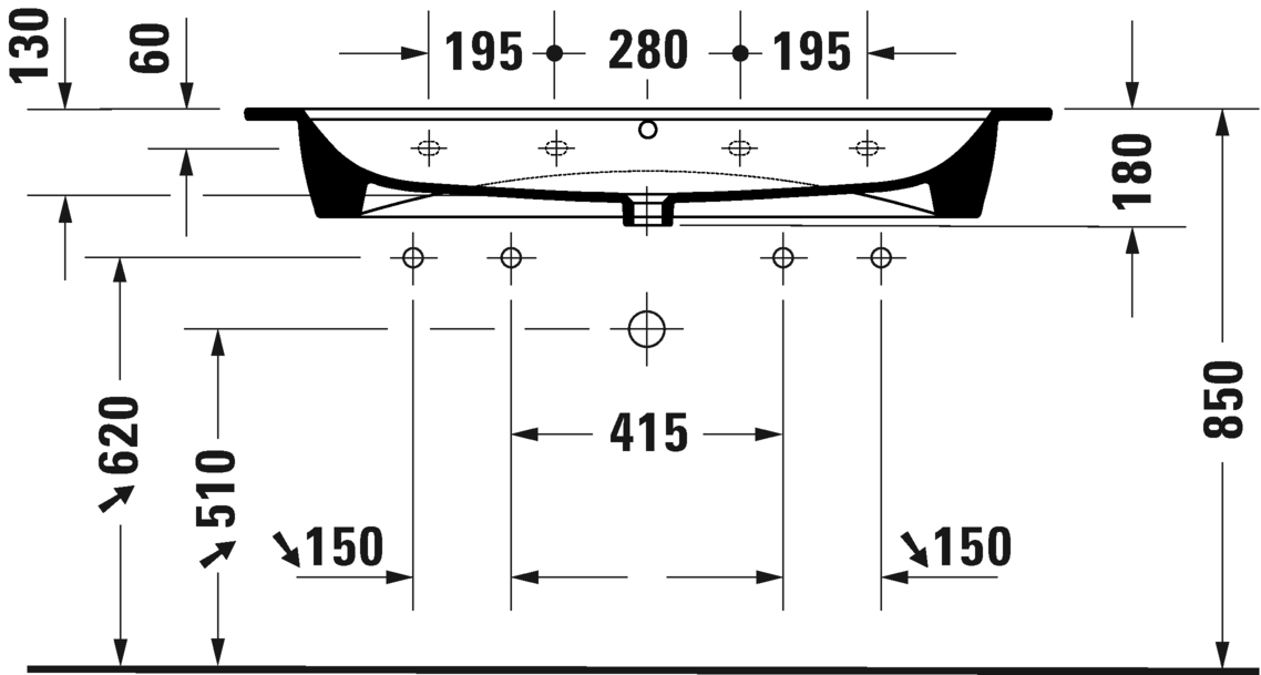 Раковина Duravit Me by Starck 2361120024 с 2 отверстиями под смеситель, с переливом, белая