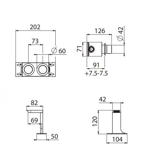 Встраиваемая часть для смесителя на два отверстия CARIMALI W2500 Хром