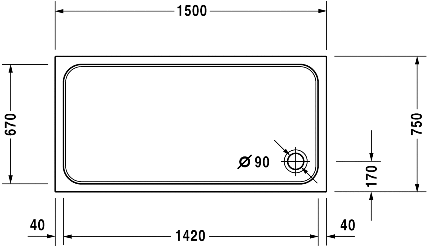 Душевой поддон Duravit D-Code 720099000000000 прямоугольный, белый