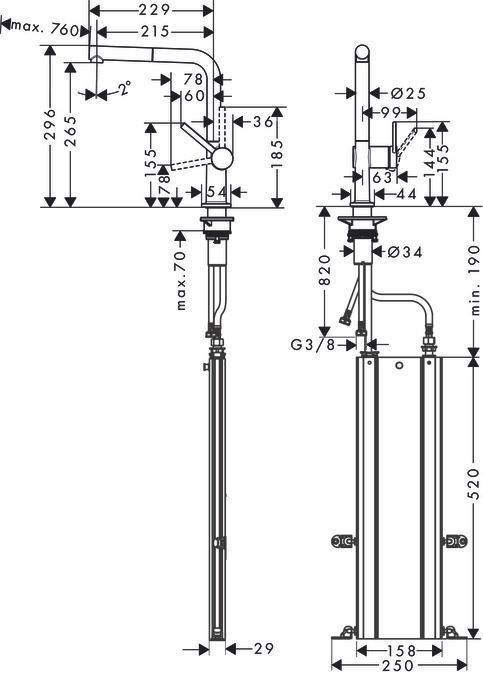 Кухонный смеситель однорычажный с вытяжным изливом Hansgrohe Talis М54 72809800 под сталь