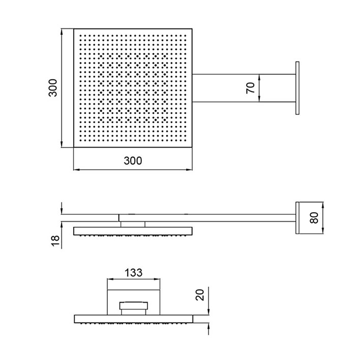 Двухрежимный настенный верхний душ с держателем ALMAR Velvet Rain E044277.MS 300 мм х 300 мм, цвет Нержавеющая сталь глянцевая