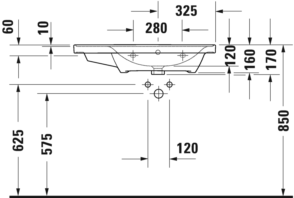 Раковина встраиваемая ассиметричная Duravit D-Neo 2370800060 800 мм х 480 мм, с переливом, без отверстия под смеситель, белая