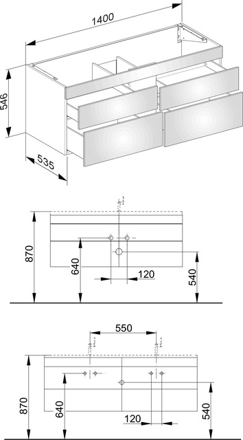Тумба подвесная под раковину KEUCO EDITION 400 31562 680000 с четырьмя выдвижными фронтами, корпус/фасад шпон, грецкий орех