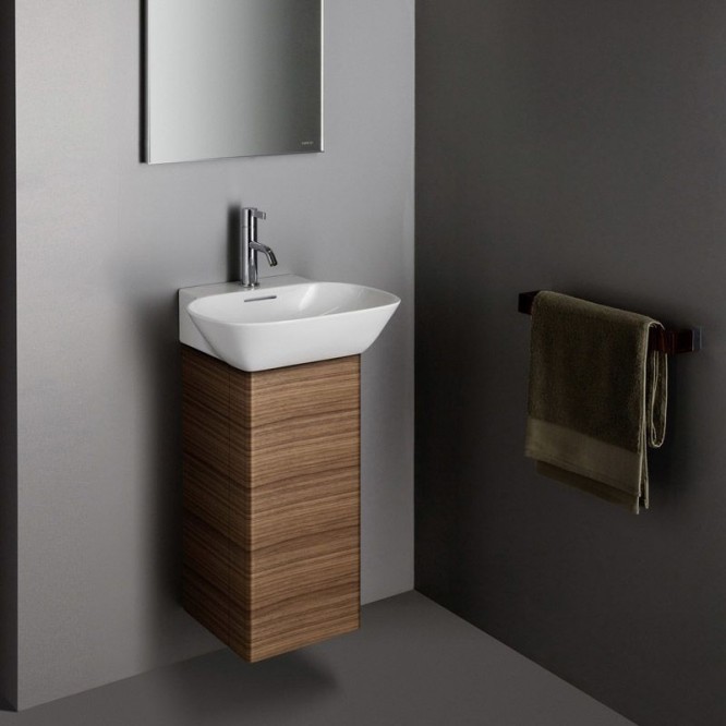 Тумба подвесная   Laufen  INO  4.2535.1.030.171.1    31,8 см под раковину   8.1030.2, 1 дверца петли слева, алюминий, шпон темный орех